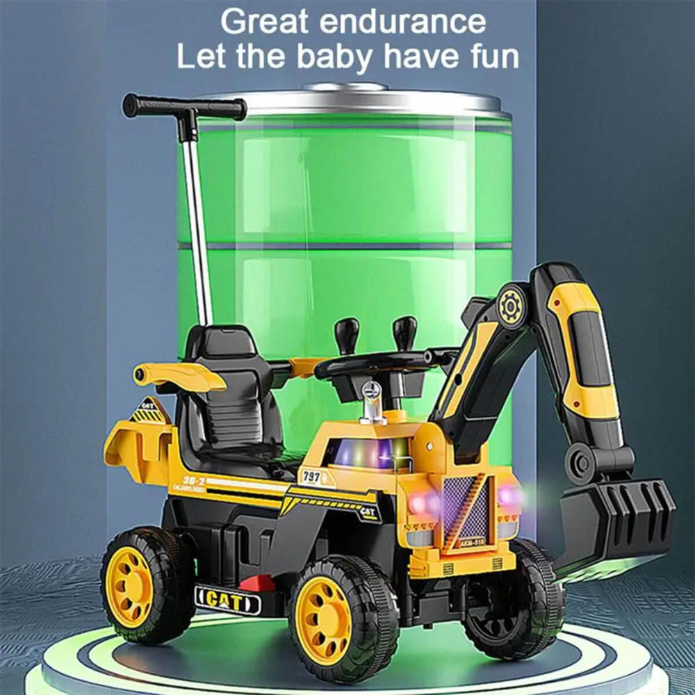 3-In-1 Toddler 6V Ride-On Push Car Kids 4WD Rechargeable Excavator with Fully Electric Digging Arm - Image 11