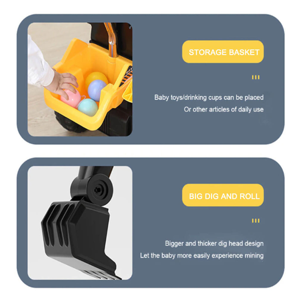 3-In-1 Toddler 6V Ride-On Push Car Kids 4WD Rechargeable Excavator with Fully Electric Digging Arm - Image 12