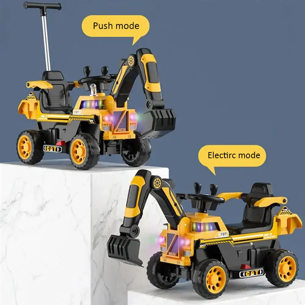 3-In-1 Toddler 6V Ride-On Push Car Kids 4WD Rechargeable Excavator with Fully Electric Digging Arm - Image 13