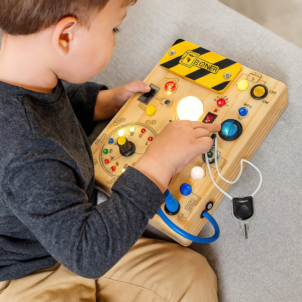 Busy Board Montessori Wooden Toddler LED Sensory Toy