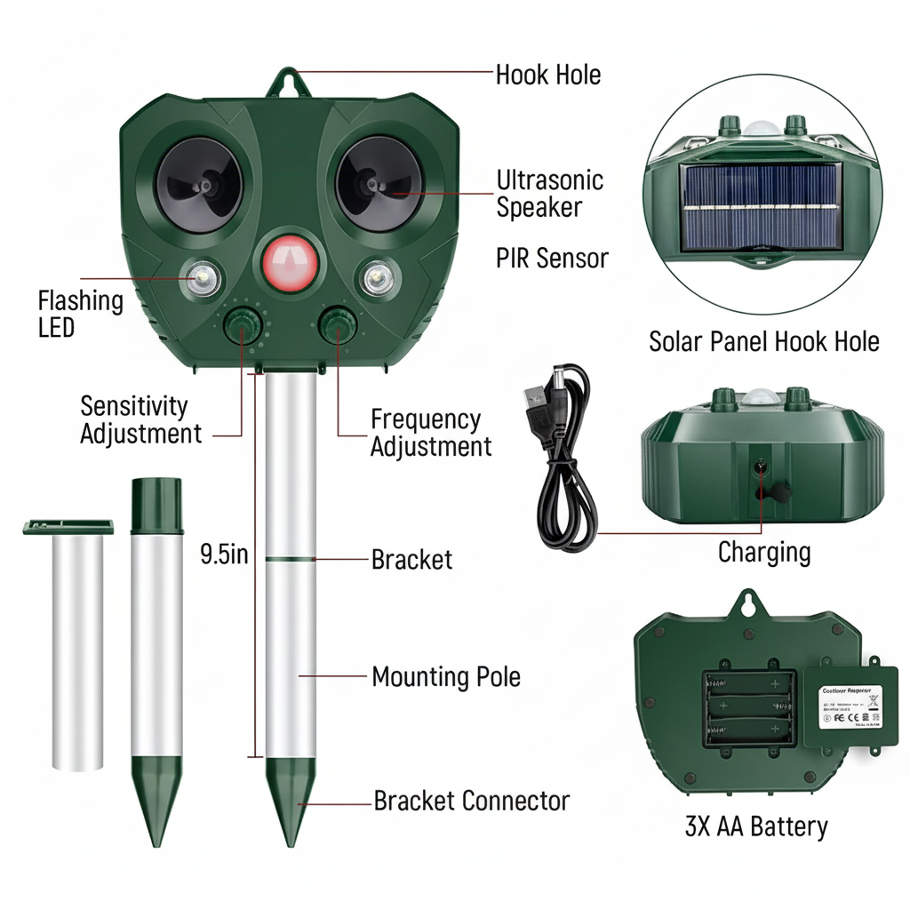 Bird Repeller Deterrent Solar Ultrasonic Outdoor Garden