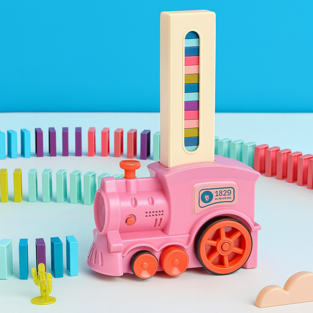 Domino Train Toy Kids Automatic Placement Building Track Set Game