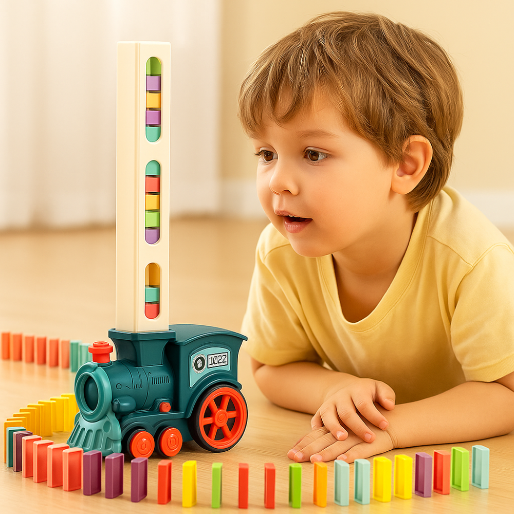 Domino Train Toy Kids Automatic Placement Building Track Set Game