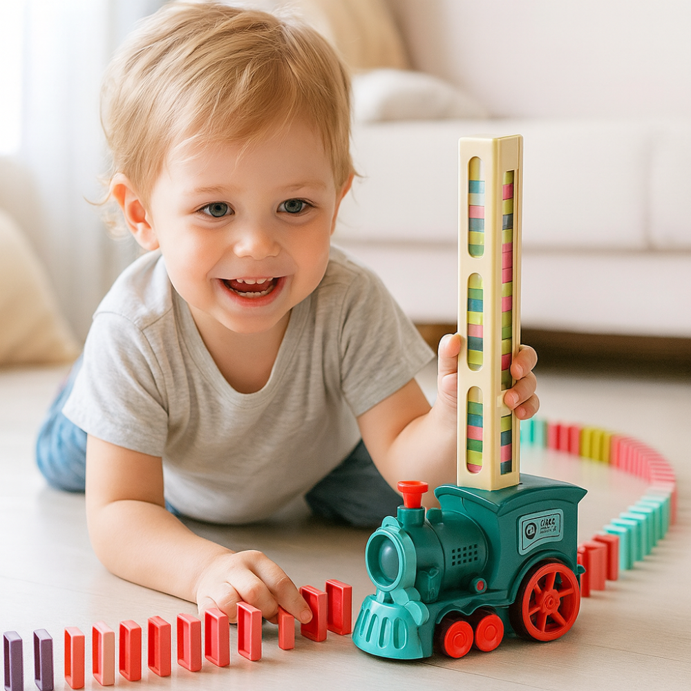 Domino Train Toy Kids Automatic Placement Building Track Set Game