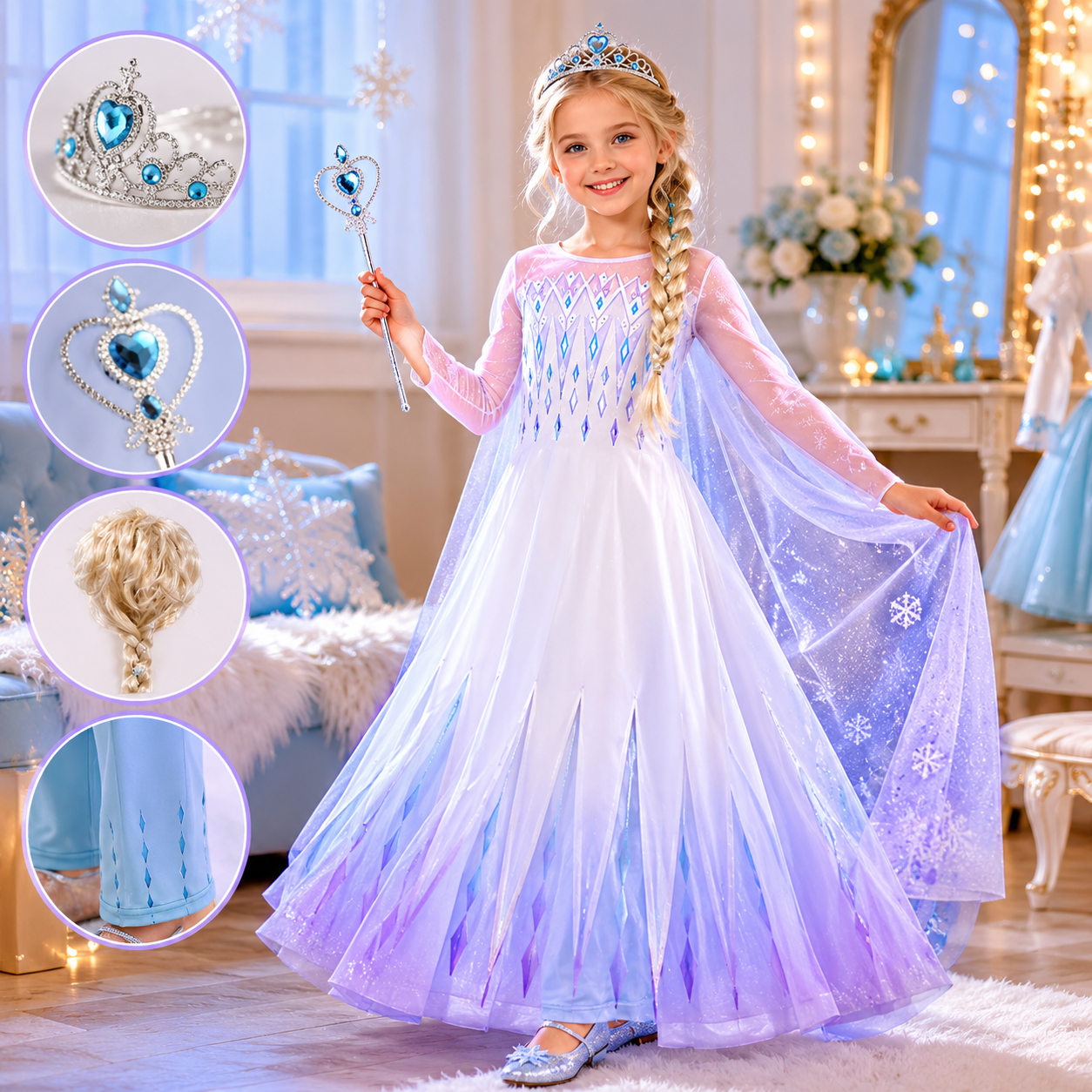 Girls Princess Dress Costume Set Dress Up Party Outfit