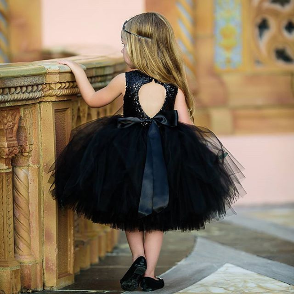 Girls Tulle Party Dress Sequin Top Bow Back