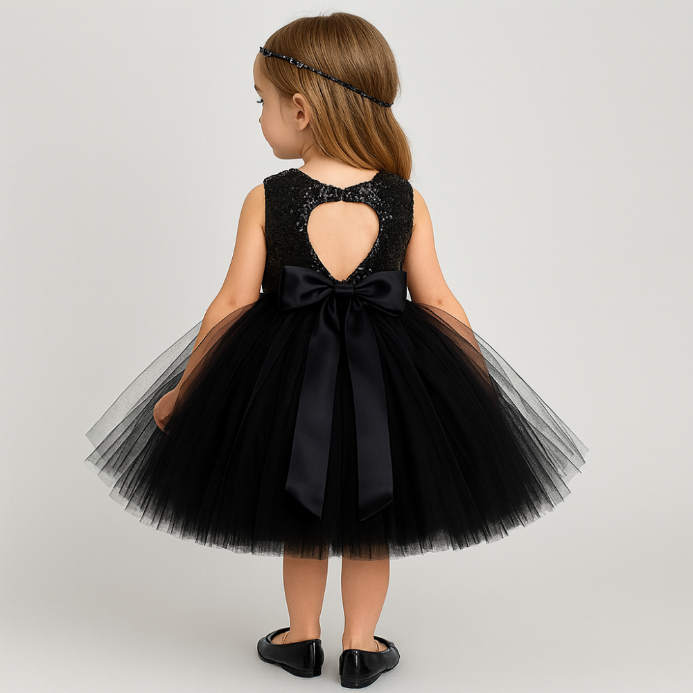 Girls Tulle Party Dress Sequin Top Bow Back