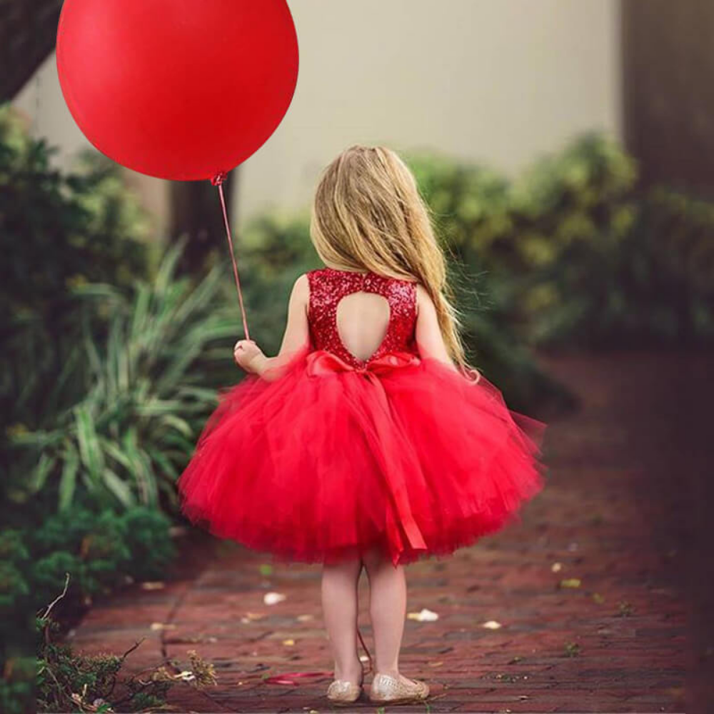 Girls Tulle Party Dress Sequin Top Bow Back