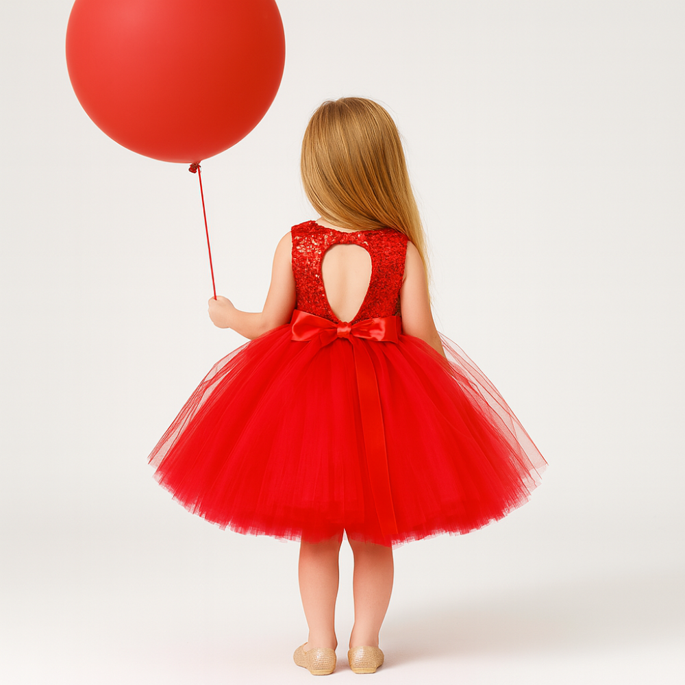 Girls Tulle Party Dress Sequin Top Bow Back