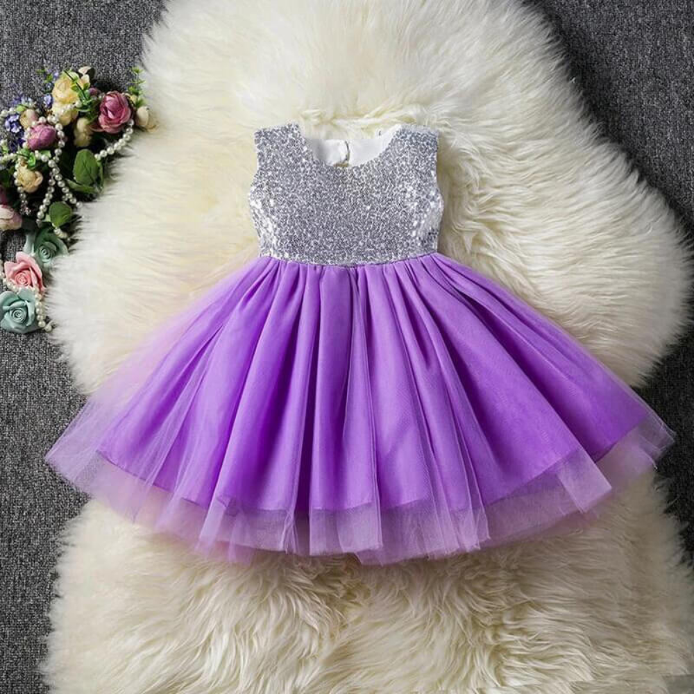 Girls Tulle Party Dress Sequin Top Bow Back