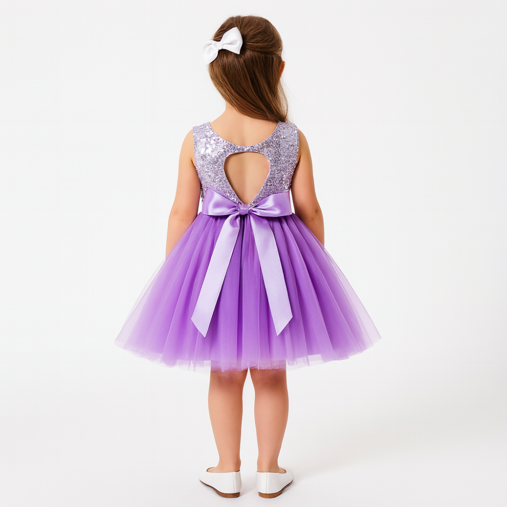 Girls Tulle Party Dress Sequin Top Bow Back