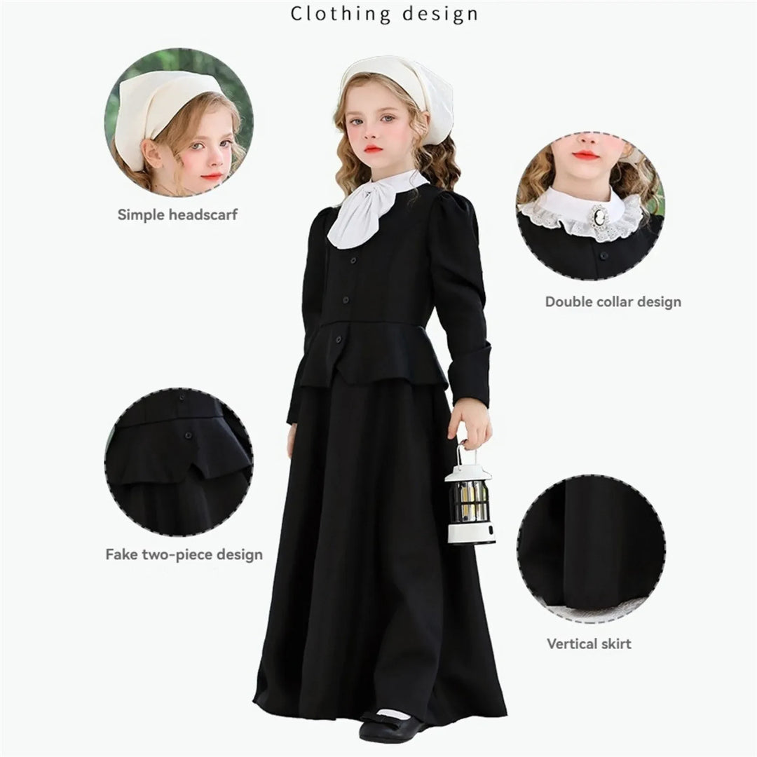Halloween Costume Colonial Dress Apron Bonnet Outfit