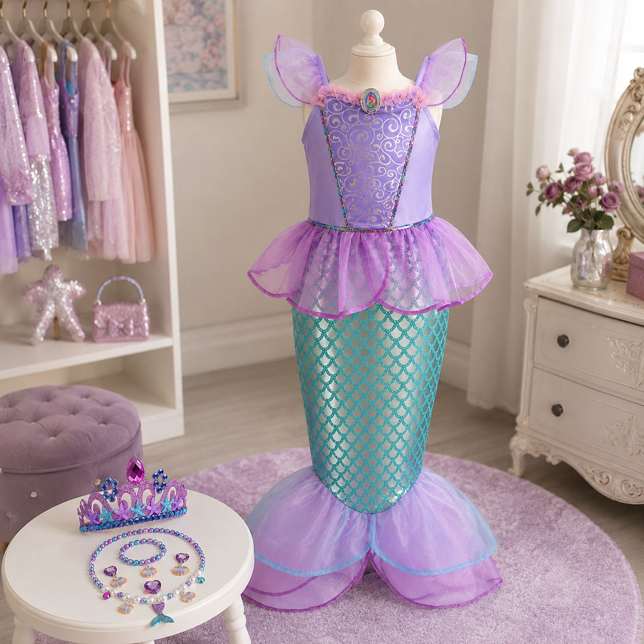 Halloween Costume Girls Mermaid Princess Dress Outfit