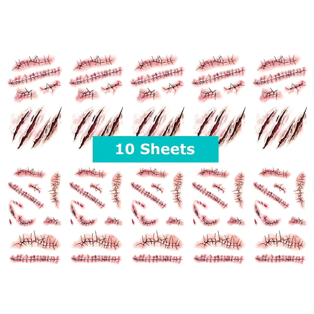 Halloween Costume Temporary Tattoos Horror Scar Sheet