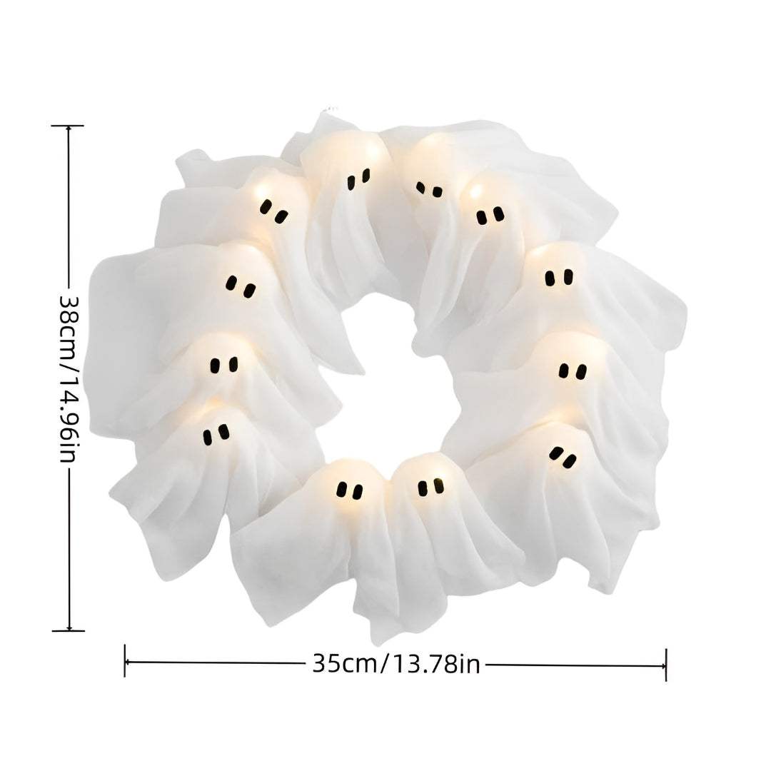Halloween Wreath Lighted Ghost Front Door Hanging Decor