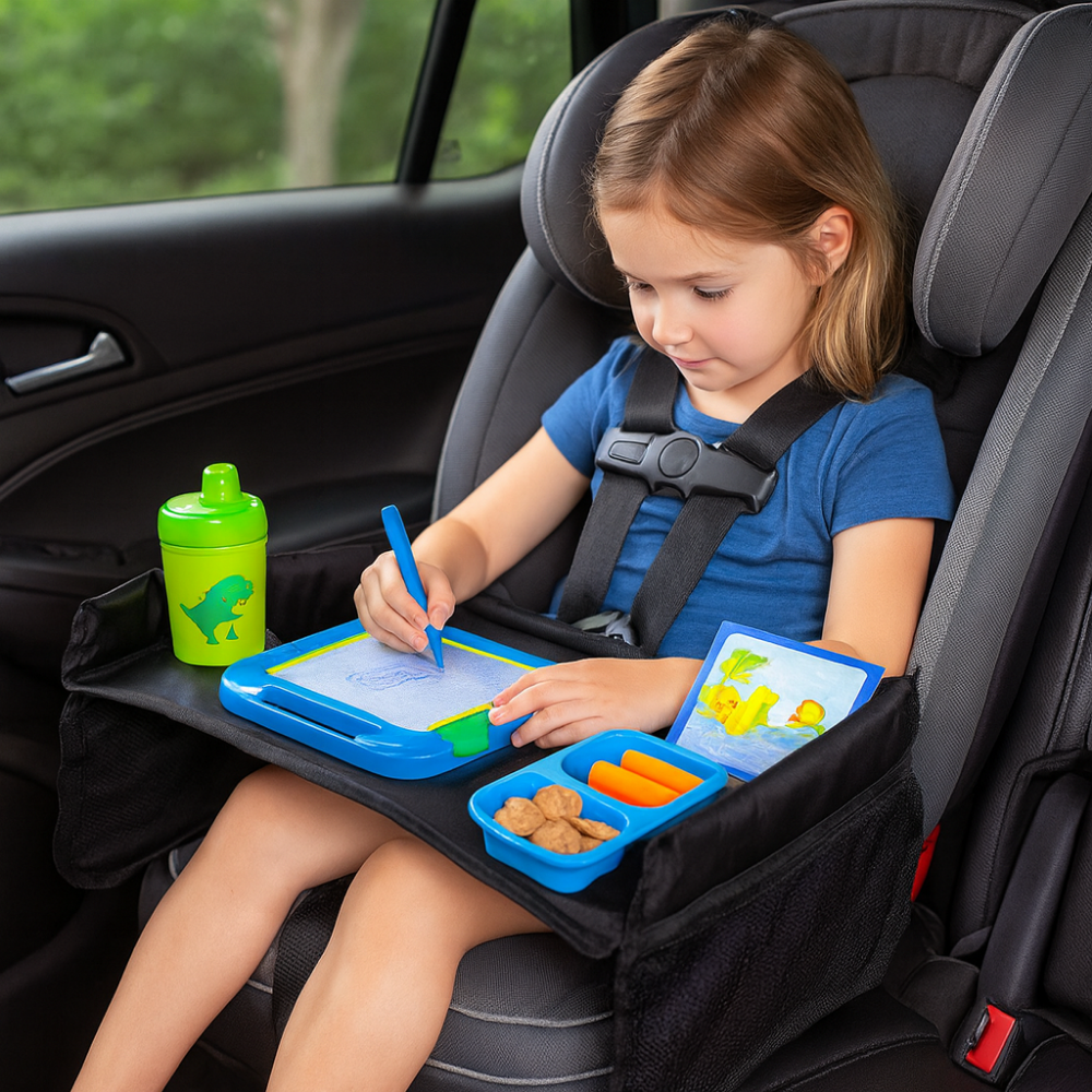 Kids Travel Activity Tray Car Seat Storage Pockets