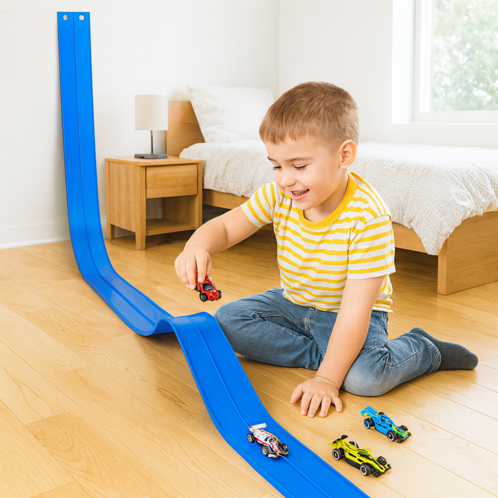 Kids Toys Flexible Race Track Car Set Portable Roll Up Compatible