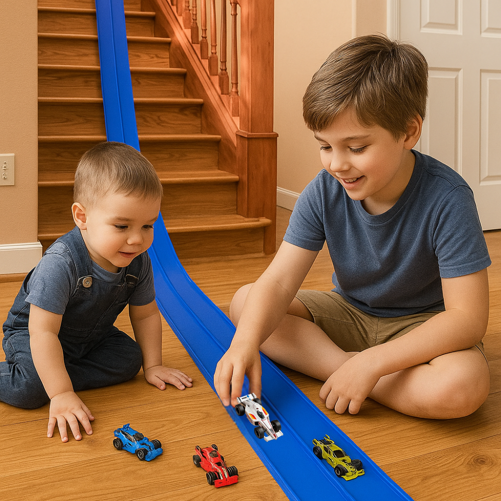 Kids Toys Flexible Race Track Car Set Portable Roll Up Compatible