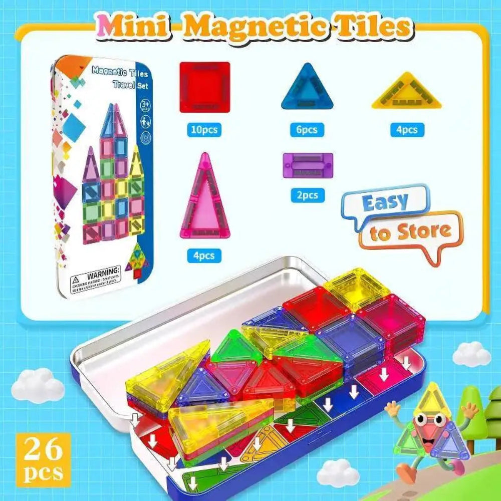 Magnetic Building Tiles Mini Travel Set Kids Educational Toy Blocks