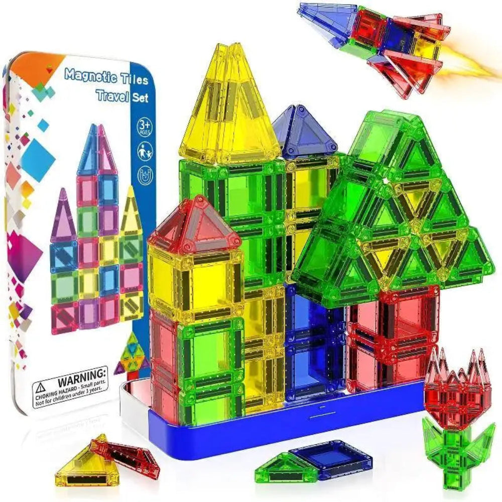 Magnetic Building Tiles Mini Travel Set Kids Educational Toy Blocks