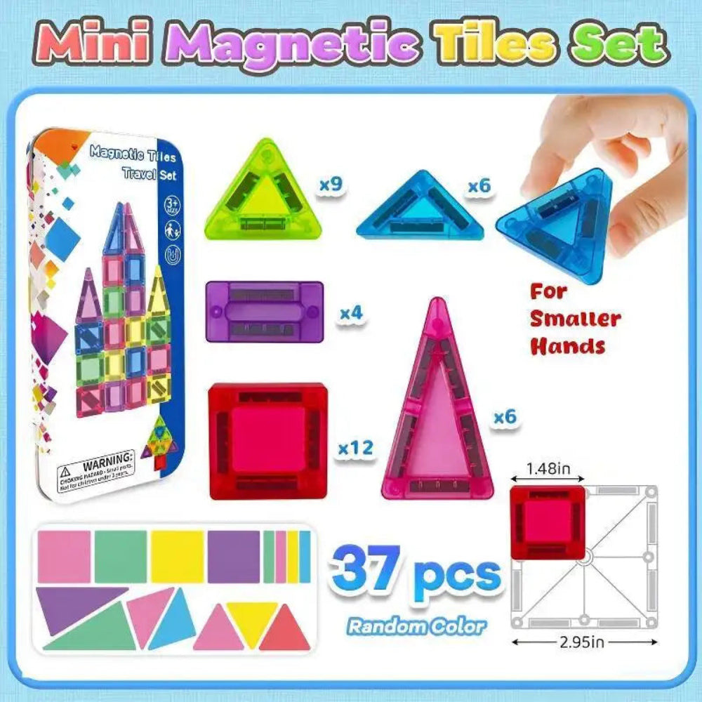 Magnetic Building Tiles Mini Travel Set Kids Educational Toy Blocks