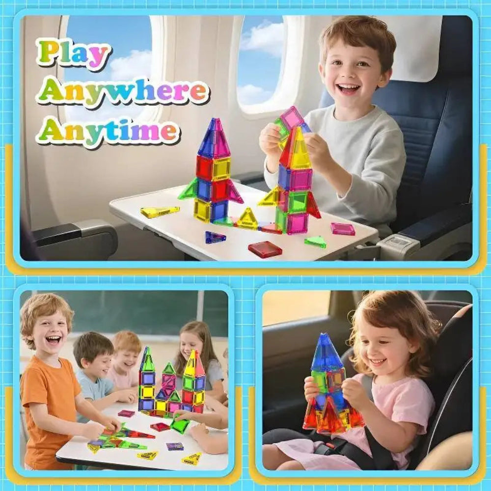 Magnetic Building Tiles Mini Travel Set Kids Educational Toy Blocks