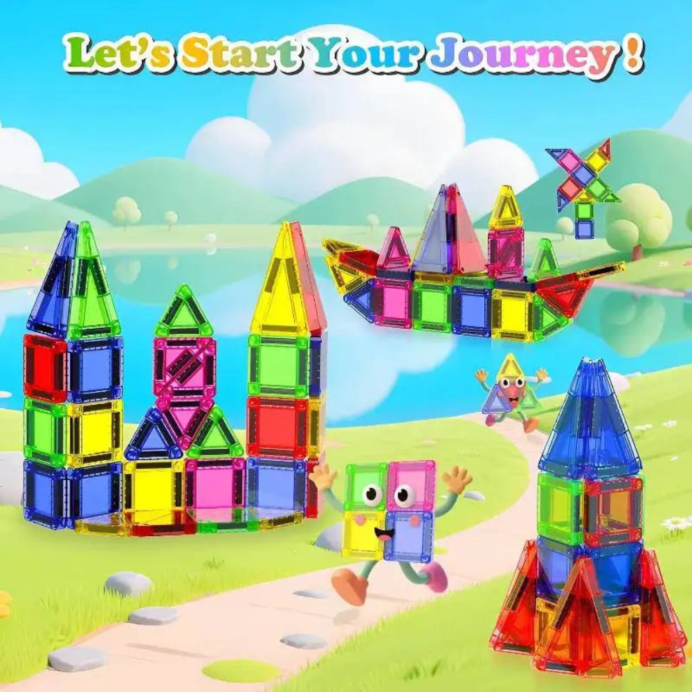 Magnetic Building Tiles Mini Travel Set Kids Educational Toy Blocks
