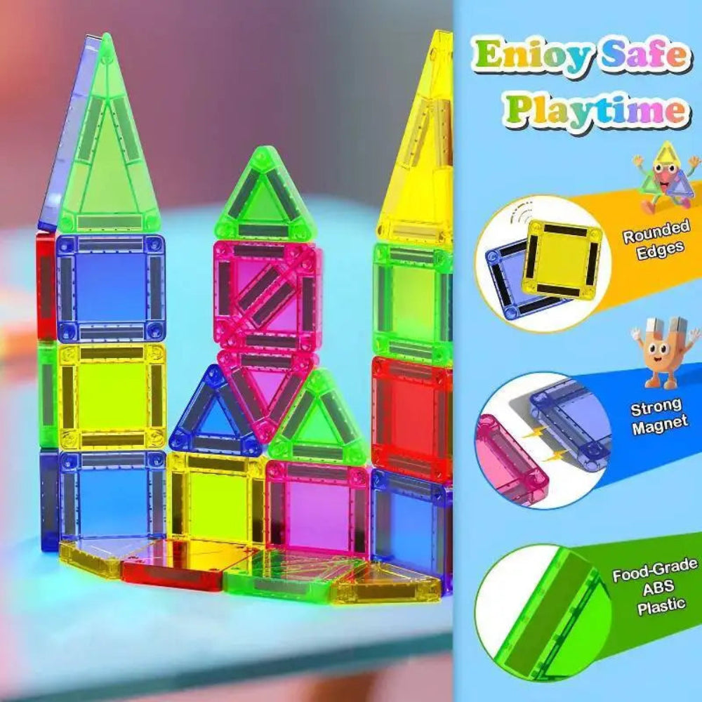 Magnetic Building Tiles Mini Travel Set Kids Educational Toy Blocks