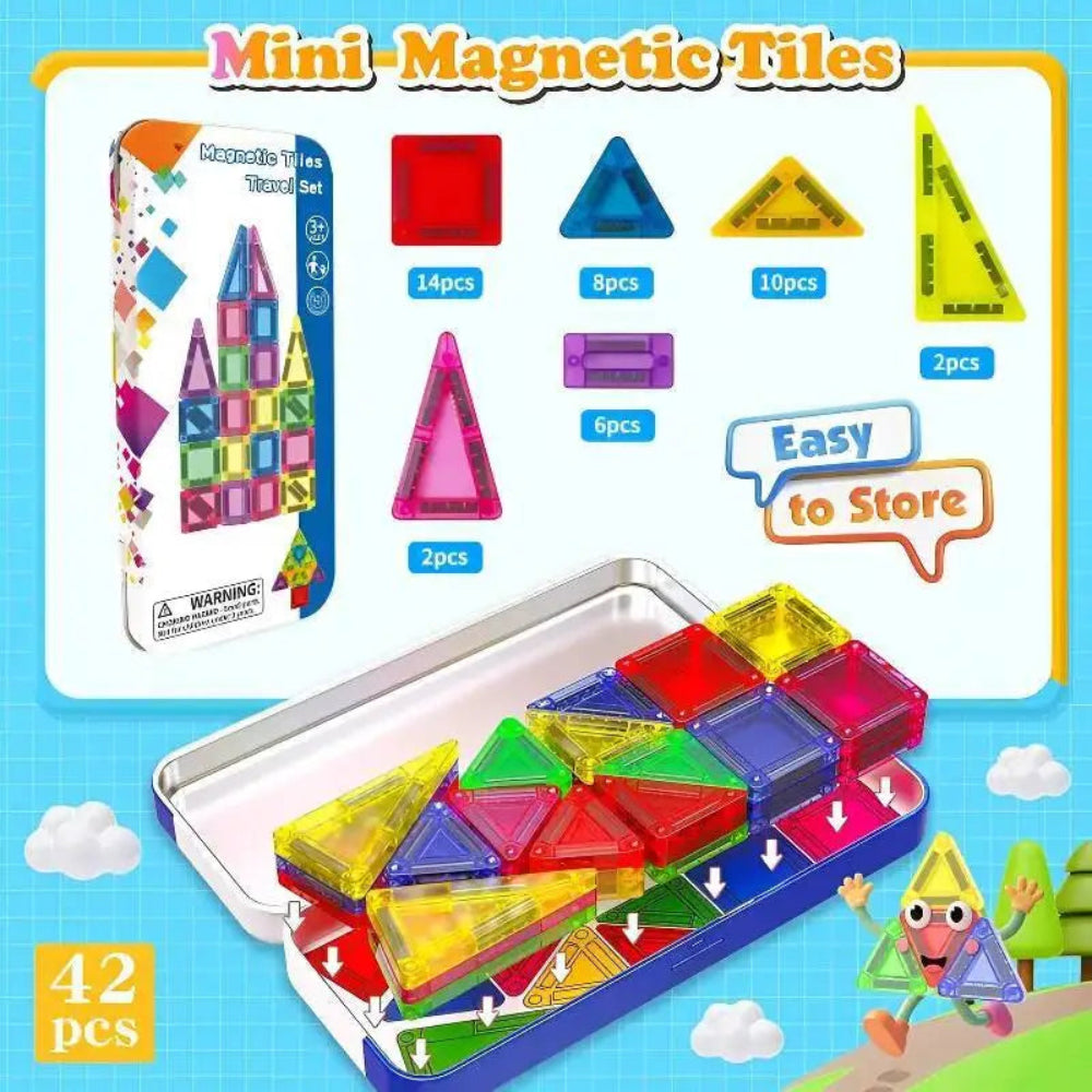 Magnetic Building Tiles Mini Travel Set Kids Educational Toy Blocks
