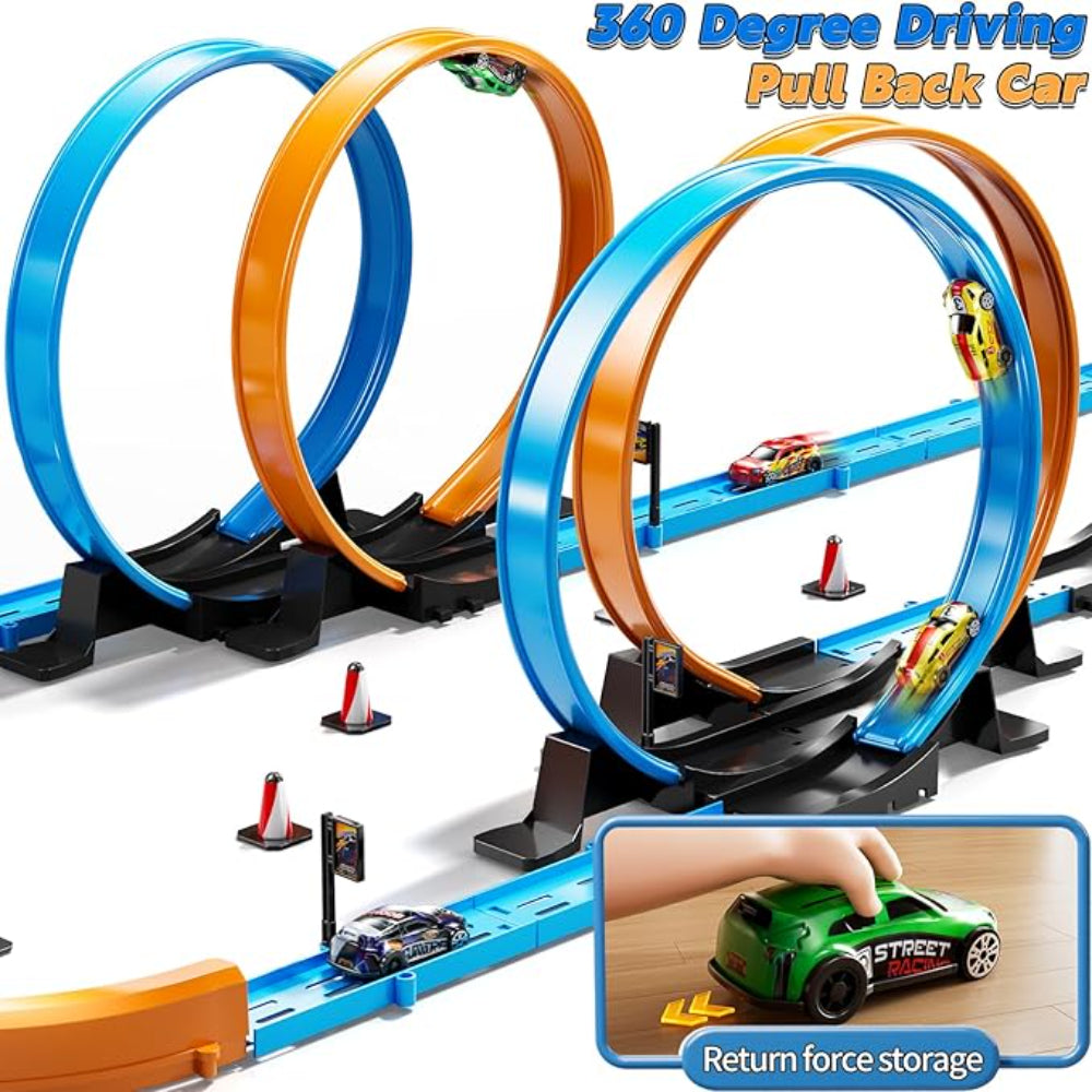 Slot Car Track Set Kids Loop Racing Toy Pull Back Cars