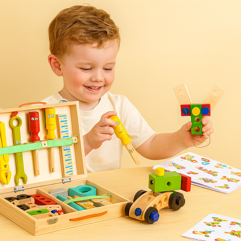 Wooden Tool Set Kids Montessori Building Toy