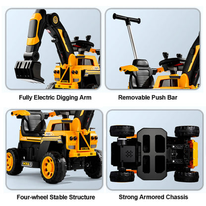 3-In-1 Toddler 6V Ride-On Push Car Kids 4WD Rechargeable Excavator with Fully Electric Digging Arm - Image 10