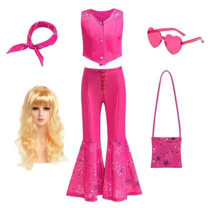 Halloween Costume Girls Pink Disco Outfit Cosplay Party Set