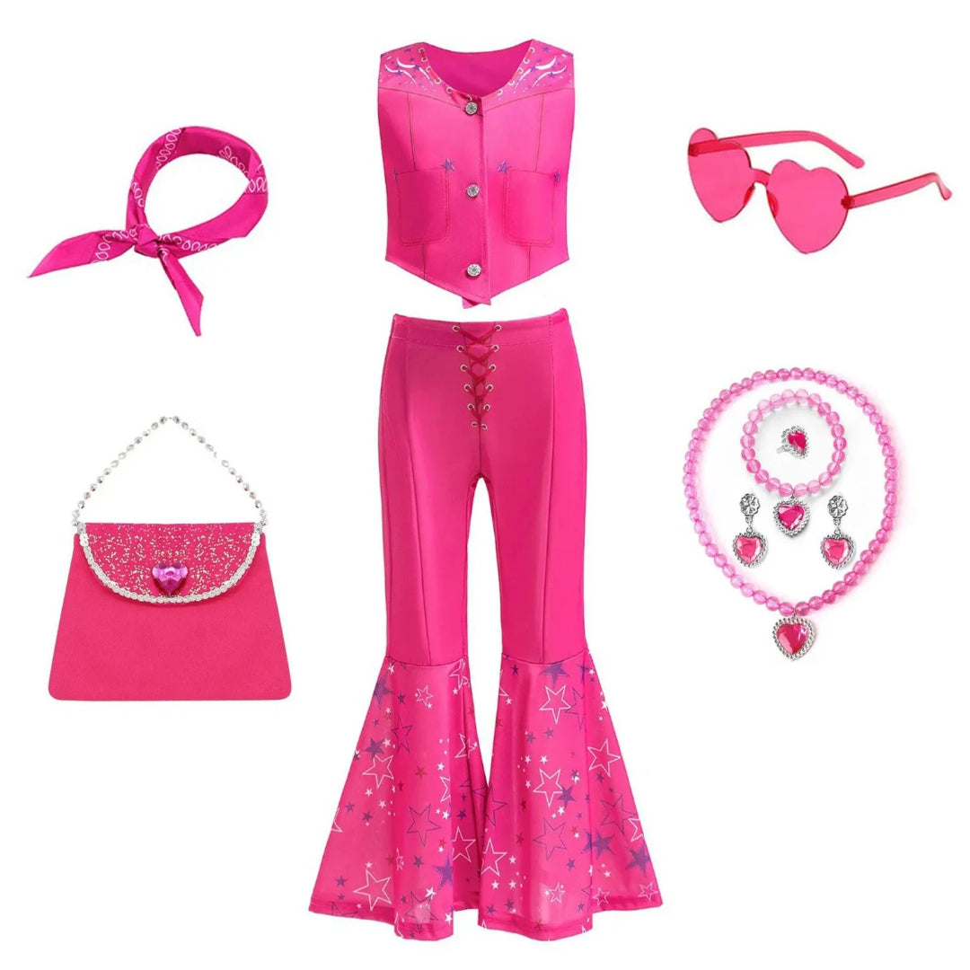 Halloween Costume Girls Pink Disco Outfit Cosplay Party Set
