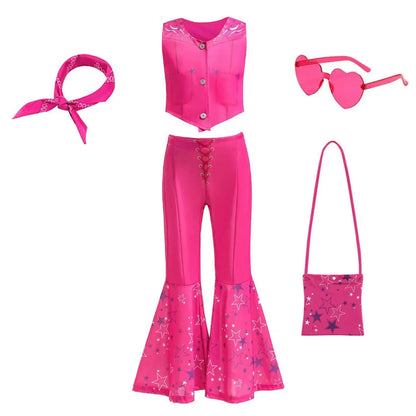 Halloween Costume Girls Pink Disco Outfit Cosplay Party Set