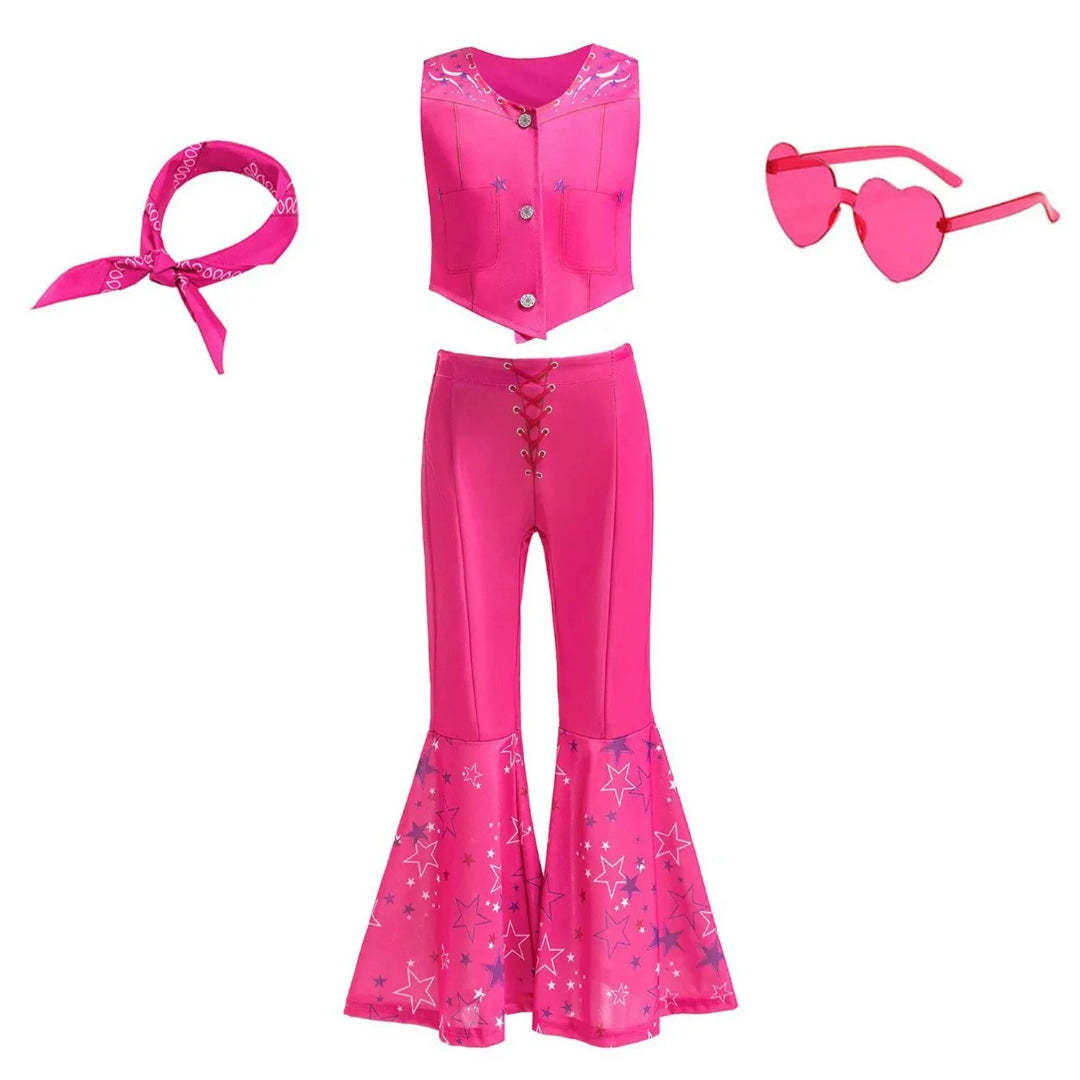 Halloween Costume Girls Pink Disco Outfit Cosplay Party Set