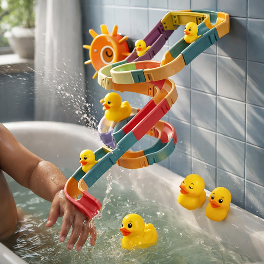 Badezeit Kleinkind Wasserrutsche Spielzeug