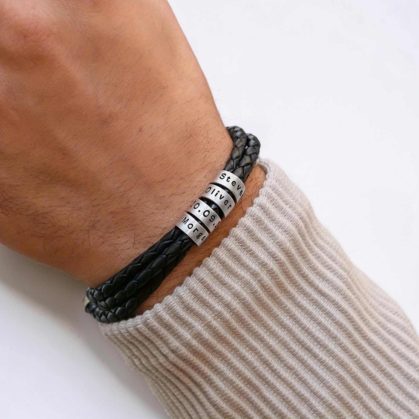 Father's Day Bracelet Personalized Name Engraved Magnetic Clasp
