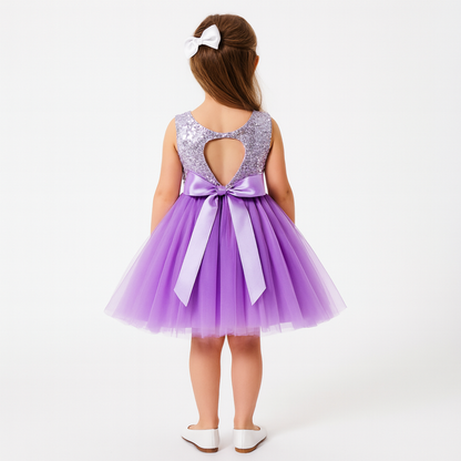 Girls Tulle Party Dress Sequin Top Bow Back