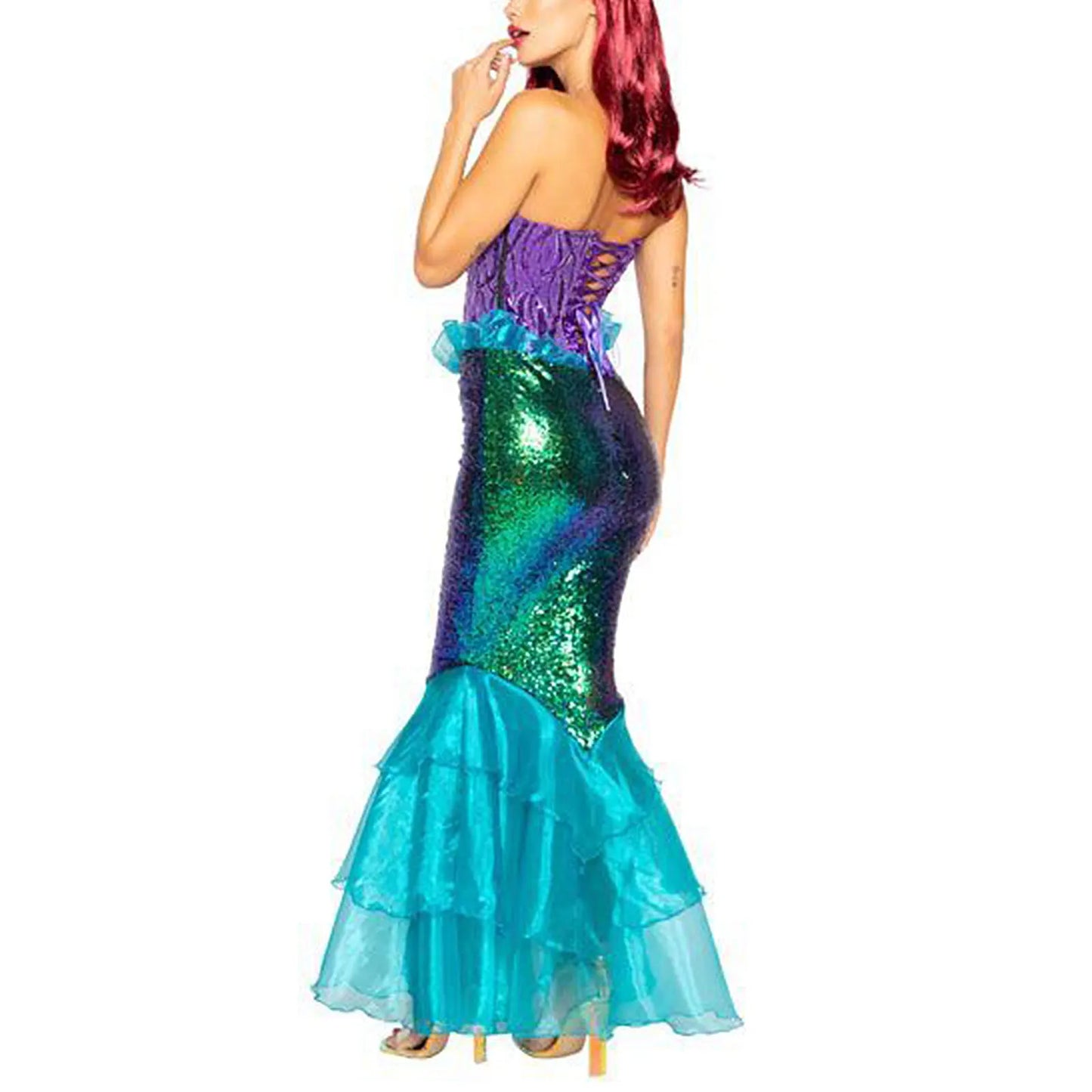 Disfraz de sirena para mujer para Halloween, vestido brillante para cosplay