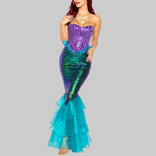 Disfraz de sirena para mujer para Halloween, vestido brillante para cosplay