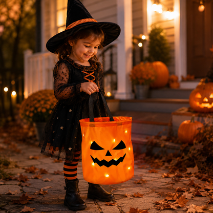 Halloween Bag LED Pumpkin Candy Tote Trick Treat Bag
