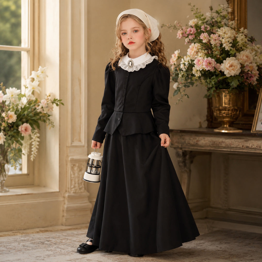 Halloween Costume Colonial Dress Apron Bonnet Outfit