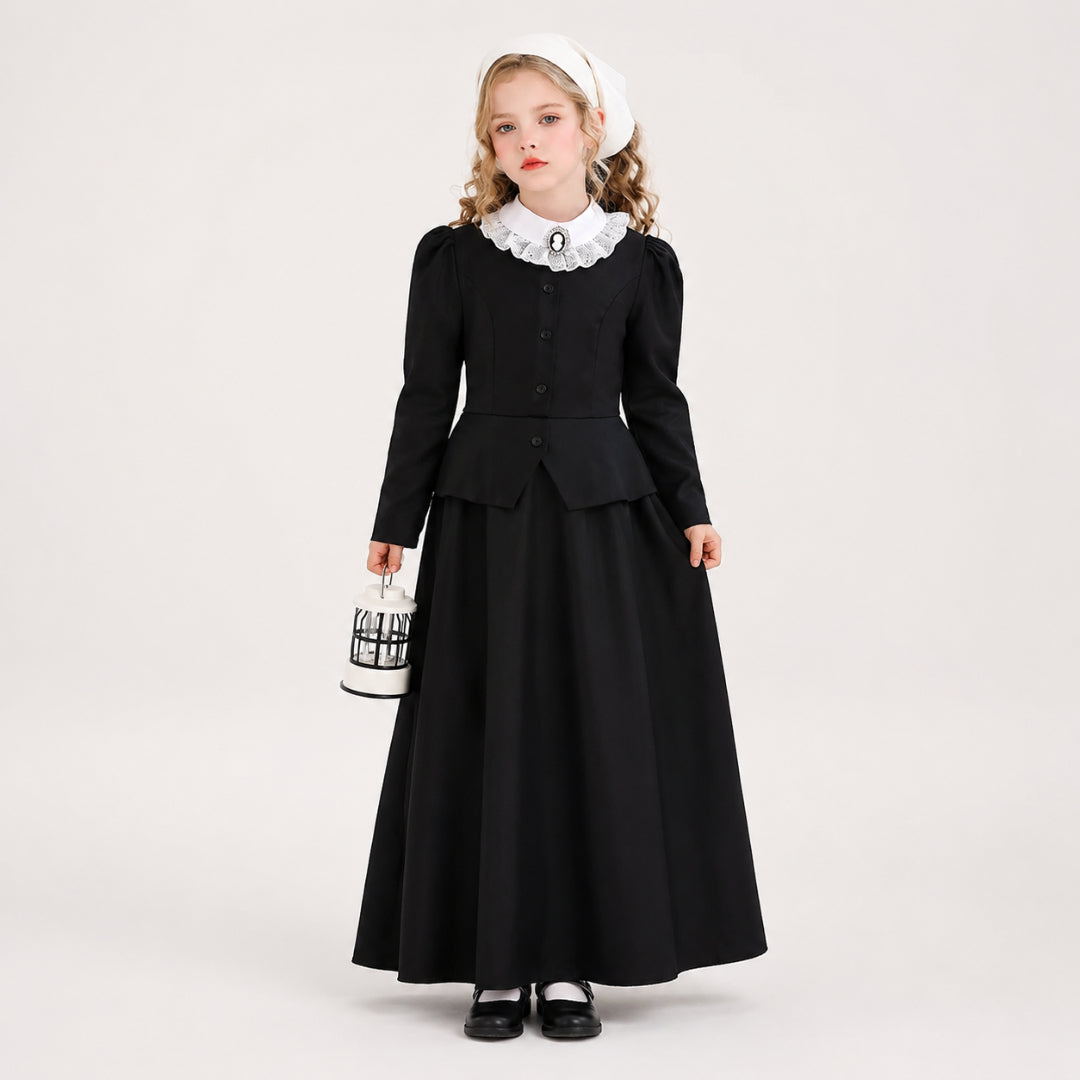 Halloween Costume Colonial Dress Apron Bonnet Outfit