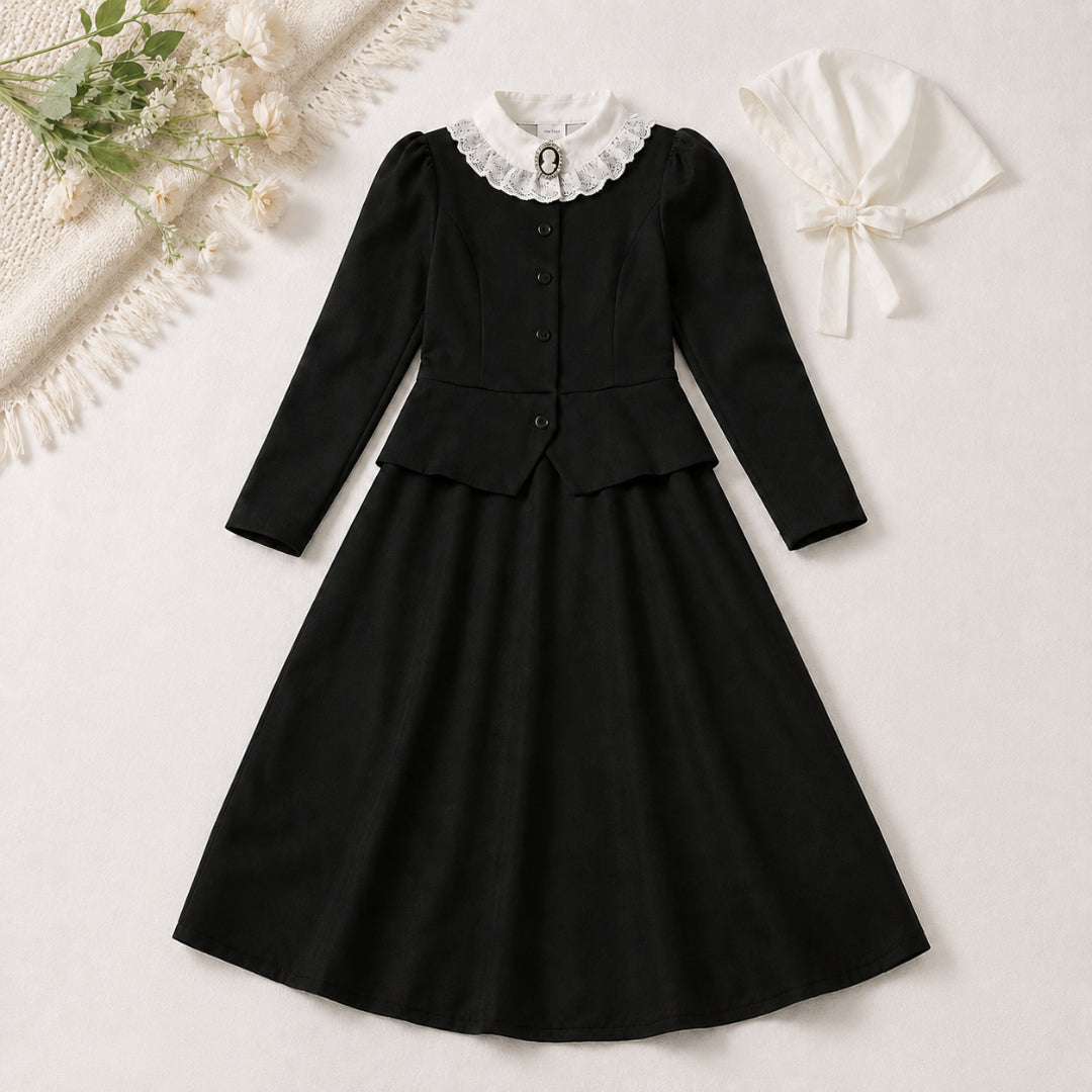 Halloween Costume Colonial Dress Apron Bonnet Outfit