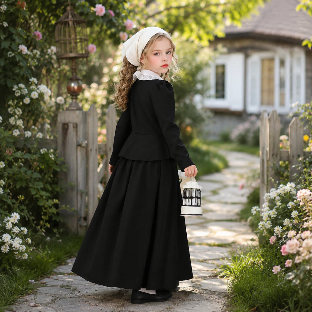 Halloween Costume Colonial Dress Apron Bonnet Outfit