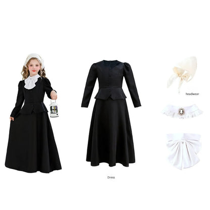 Halloween Costume Colonial Dress Apron Bonnet Outfit