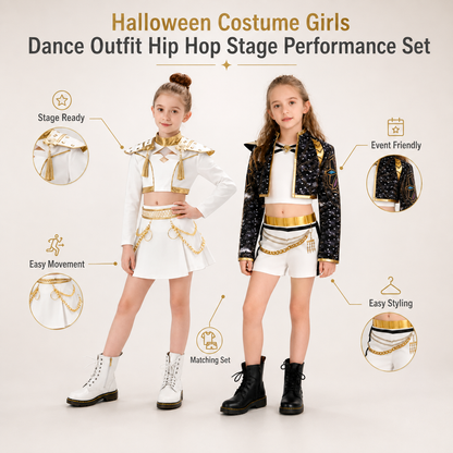 Halloween Costume Girls Dance Outfit Hip Hop Stage Performance Set