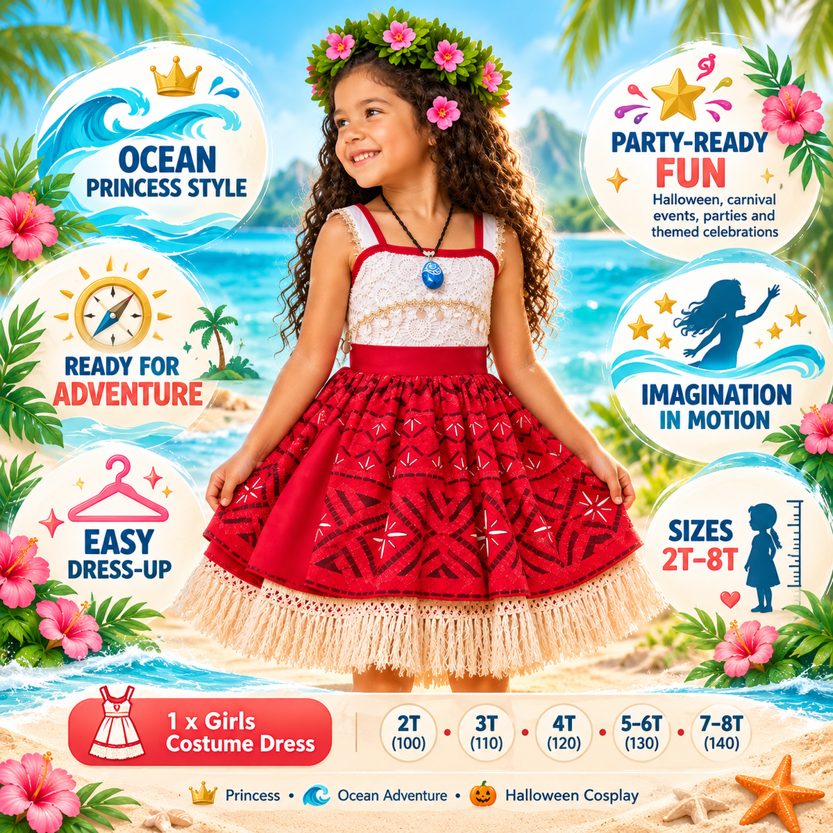Halloween Costume Girls Ocean Princess Dress Accessories