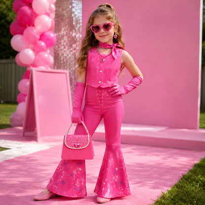 Halloween Costume Girls Pink Disco Outfit Cosplay Party Set
